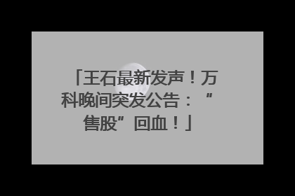 王石最新发声！万科晚间突发公告：“售股”回血！